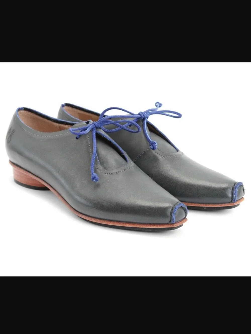John Fluevog Shoes Le Tube Waterloo Raw-Edged Lace-Up Shoe Dark Grey Blue Size 6
